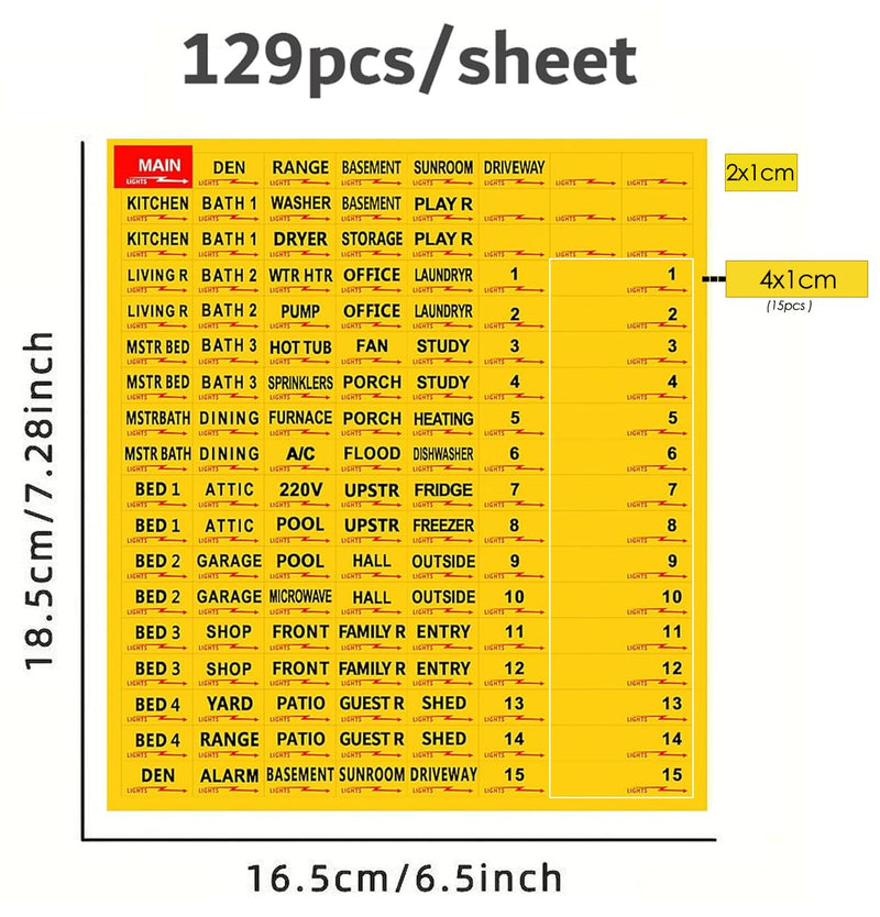 Circuit Breaker Labels, Breaker Box Label, 129 Electrical Panel Labels Fuse Box Stickers, Easy Read and Install (Yellow) Yellow