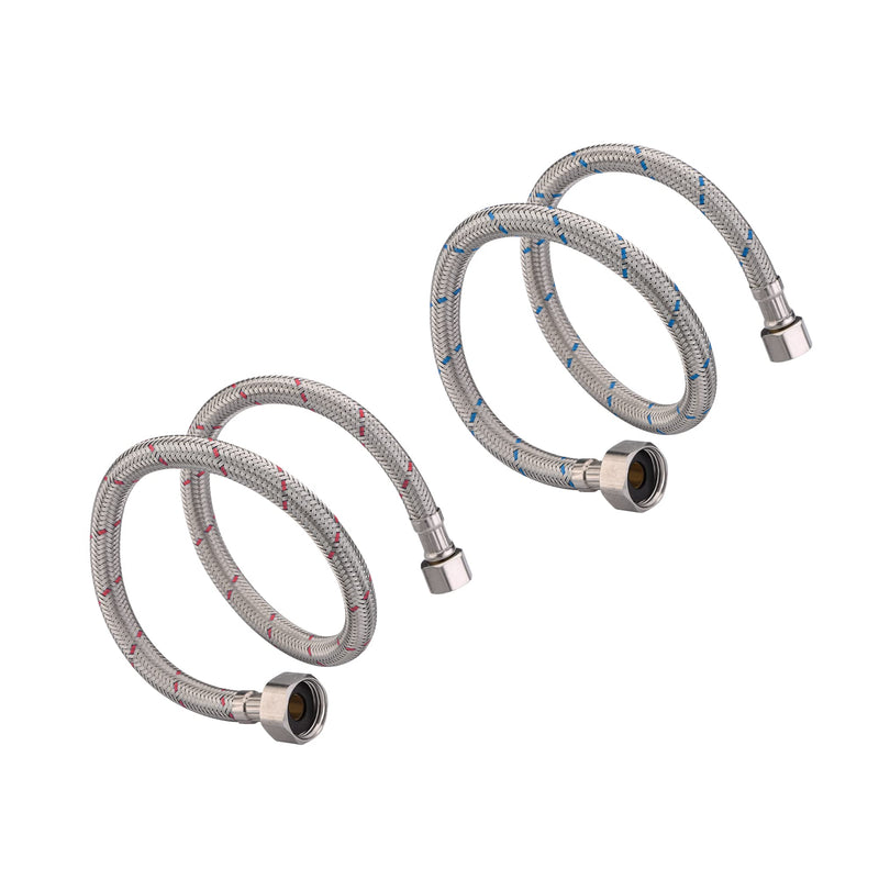 sumerain Braided Stainless Steel Faucet Supply Lines 24 Inch Length 1/2-inch FIP x 3/8-inch Compression Faucet Connector Flexible Hose, Pack of 2