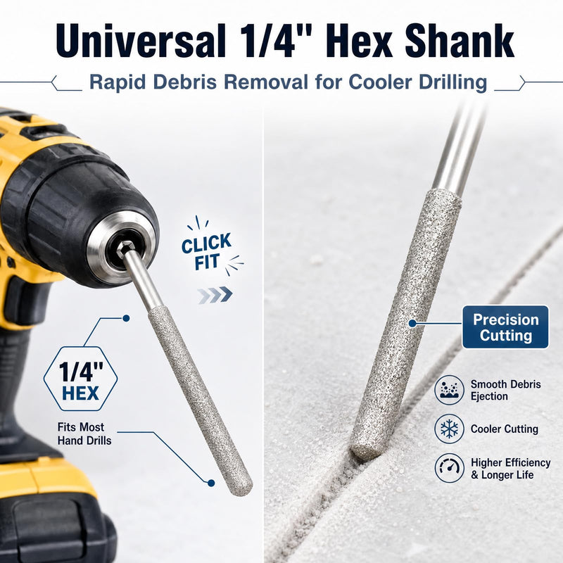 Tondiamo 10 Piece Diamond Drill Bits for Tile, Porcelain, Granite, Marble, and Countertop, 1/4 Inch Hex Shank for Rotary Tools, Industrial Grade #36 Diamond Grit with Carbon Steel Body