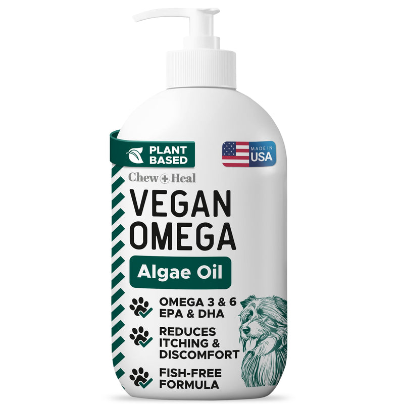 Vegan Omega 3 Oil for Dogs - 8 oz of Fish Free Algae Oil for Healthy Skin and Coat - Made with Omega 3 and 6 Fatty Acids, EPA, DHA, and DPA - Made in the USA 8 oz.