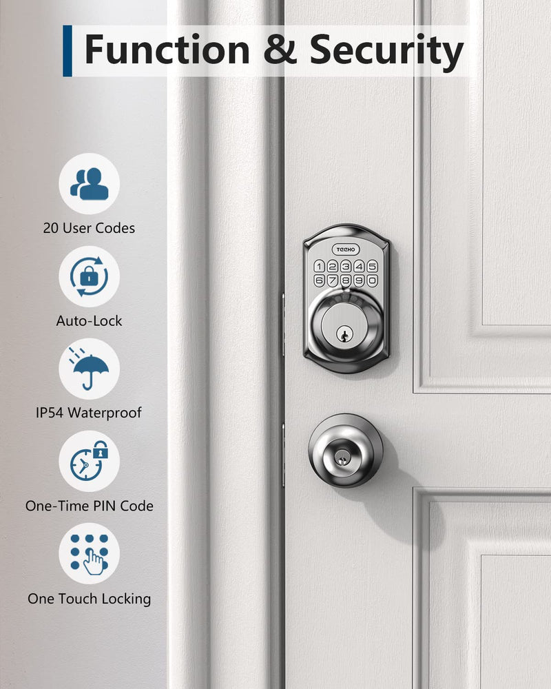 TEEHO TE001 Keyless Entry Door Lock with Keypad - Smart Deadbolt Lock for Front Door with 2 Keys - Auto Lock - Easy Installation - Satin Nickel Traditional