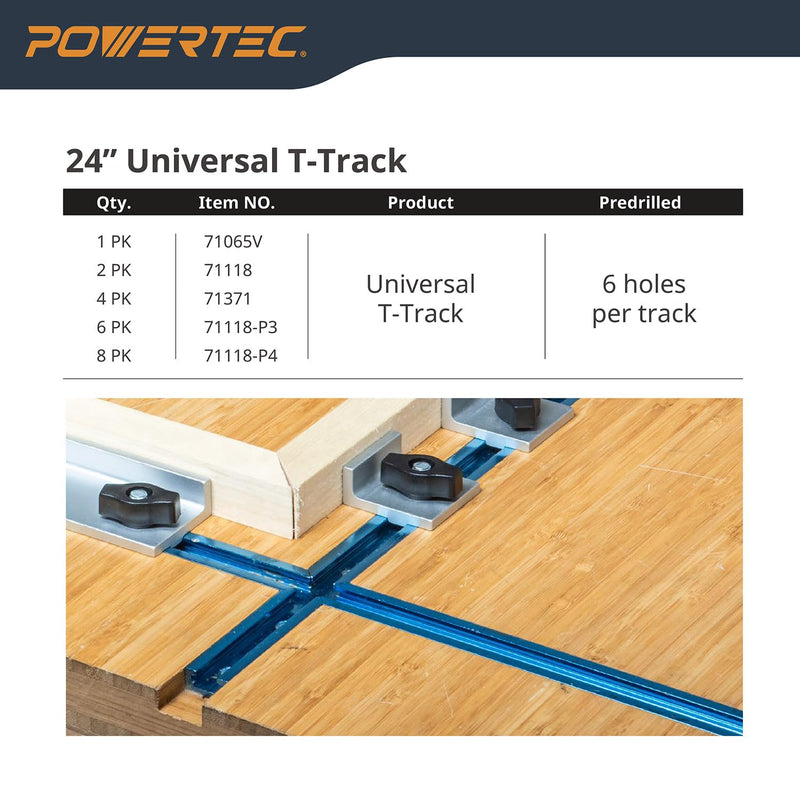 POWERTEC 71371 24 Inch Double-Cut Profile Universal T-Track with Predrilled Mounting Holes, 4 PK, T Track for Woodworking Jigs and Fixtures, Drill Press Table, Router Table, Workbench 24" T track (4PK) - NewNest Australia