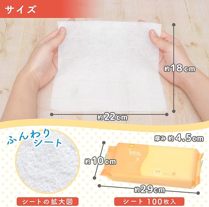 LEC 99.9% Pure Water, Adults, Fluffy Wipes, Medium Format Size, 100 Pieces, Made in Japan, Weakly Acid, Fragrance-Free - NewNest Australia