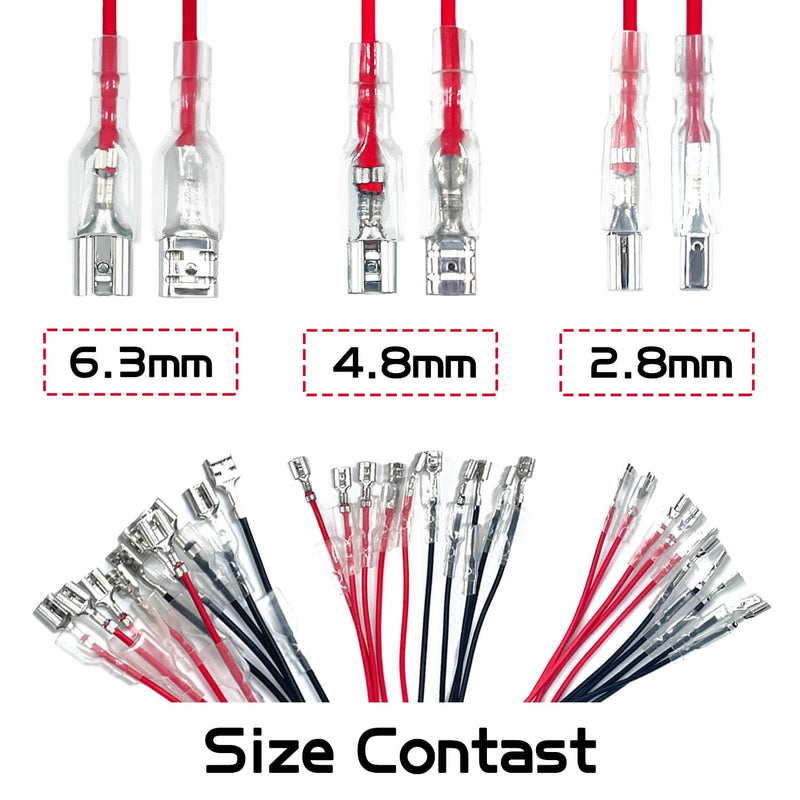 30PCS 2.8mm /4.8mm /6.3mm Female Speaker Wire Connector with Insulating Sleeves Speaker Connectors Red+Black Spade Connectors Flat Quick Splicing Kit WW001