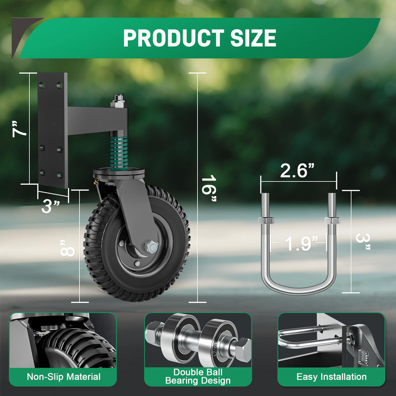 DAILYLIFE Gate Wheel, Heavy Duty 8-Inch Spring-Loaded Gate Wheels for Wooden & Metal Tube Gates, 700 lbs Capacity Caster with 360° Rotation, Includes Mounting Hardware