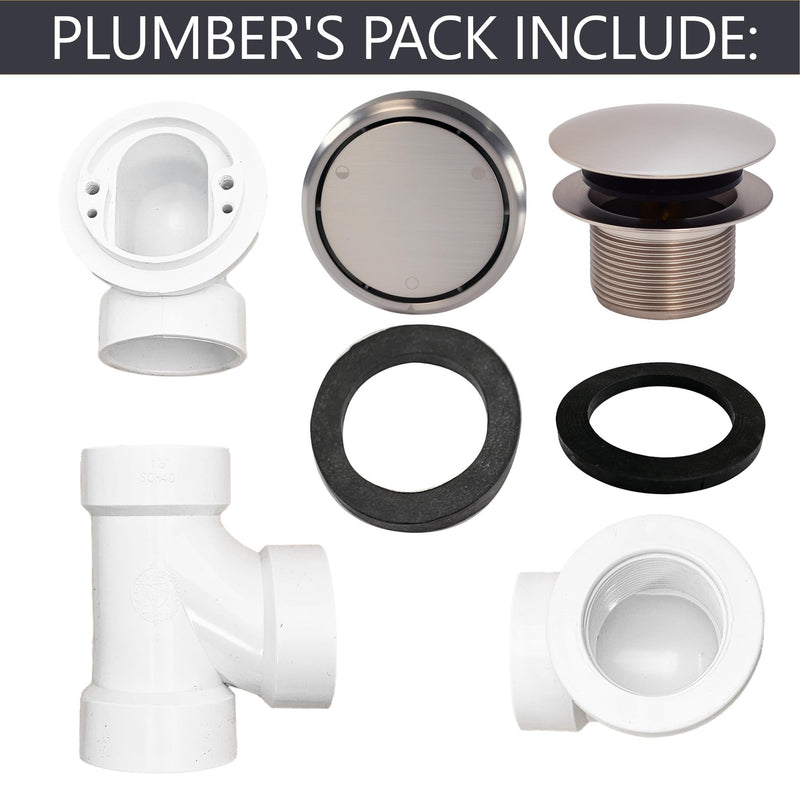 Westbrass Deep Soak Closing Overflow Plumber's Pack with Sch. 40 PVC Elbows and Tee, with an ADA aprroved Tip-Toe Drain, Satin Nickel, D593CHPM-07