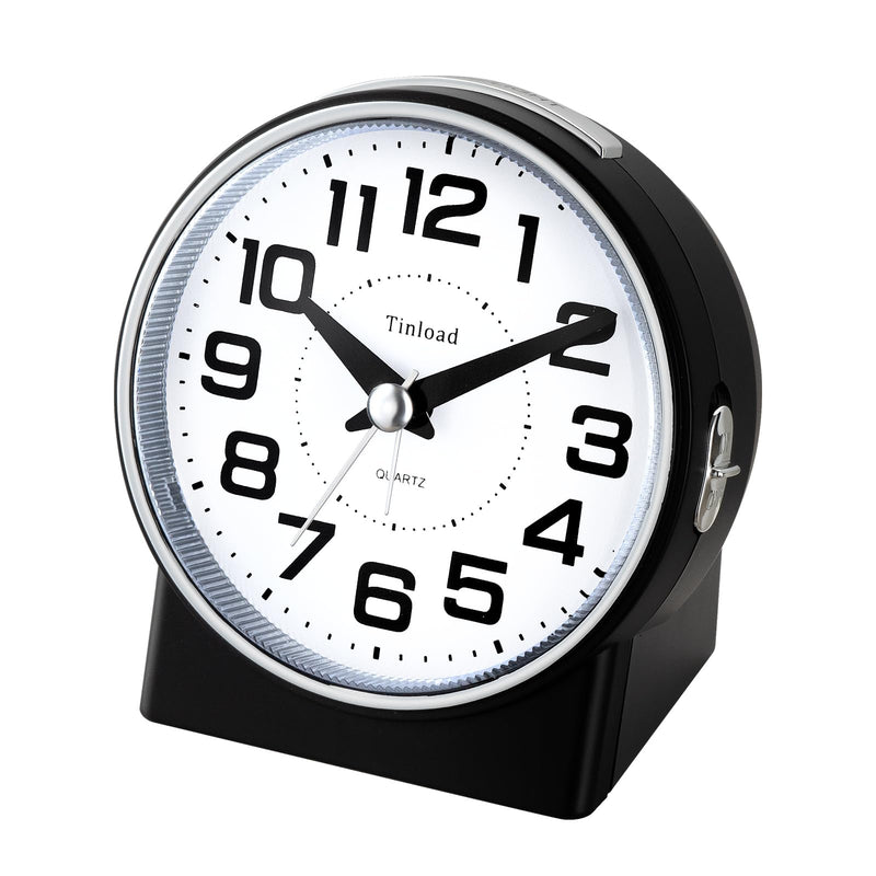 4.3" No Ticking Analog Alarm Clock,Silent Readable for Seniors,Easy to Set,Gradual Rise Alarm,Big Numbers,On/Off Switch on Side,Gentle Wake,Snooze,Lighted on Demand,Battery Operated,Black Black