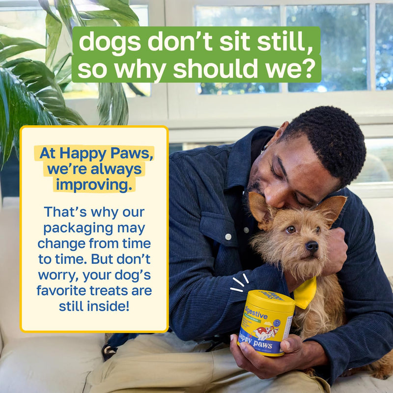 Happy Paws Digestive Support Supplement & Dog Probiotics, Supports Gut Health & Diarrhea with Enzyme Blend & Ginger Root, Pumpkin Flavor, Organic, Non GMO, 100 Soft Chews 100 Count