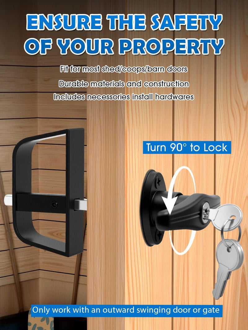 Shed Door T-Handle Lock Latch Kit 5-1/2" Stem 4 Keys, 6in Spring Loaded Gate Pin Bolt Latch, Shed Barn Coop Storage Door T-Lock Set - 1 Lock+2 Latch Lock 5-1/2" + Latch 6in