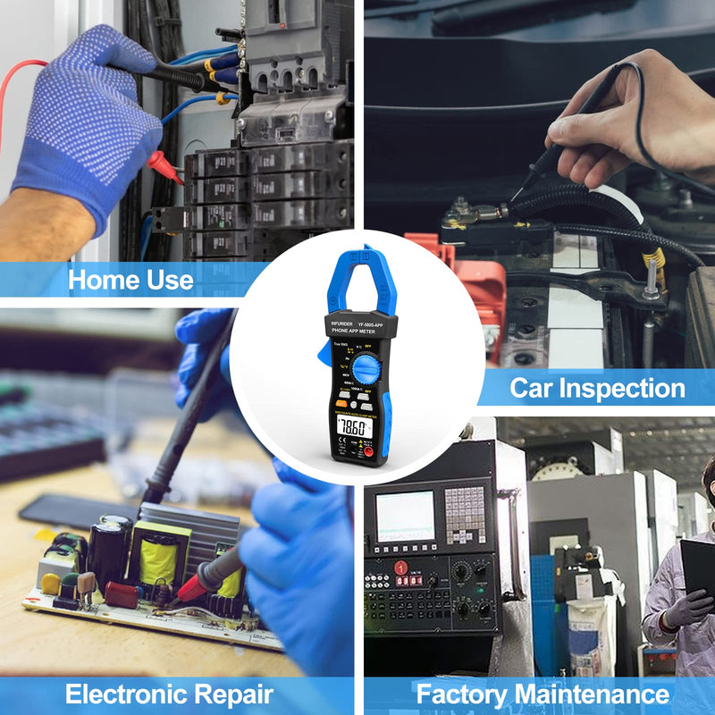 Bluetooth Clamp Meter, TRMS 6000 Counts Auto- Ranging Clamp on Ammeter, 1000A AC/DC Current Clamp Volt Meter, Wireless Clamp Multimeter Measures Capacitance, Ohm, Hz, NCV and Temperature