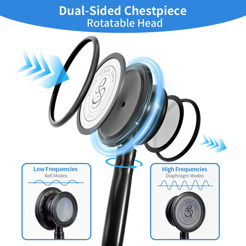 SCIAN Dual Head Stethoscope with Ear Tips, Professional Stethoscopes for Doctors, Nurses, Medical Nursing Students, Clinical Student Use, Classic Stainless Steel Stethoscope Kit, Black Tube