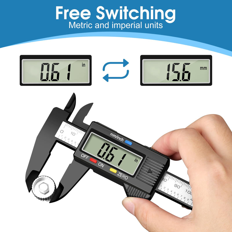 Digital Caliper Calipers Measuring Tool, 0-6inches Electronic Caliper with Premium Large LCD Screen, Inch and Millimeter Convert, Auto-Off Feature, High Precision and Clear Display, HnoaTovy