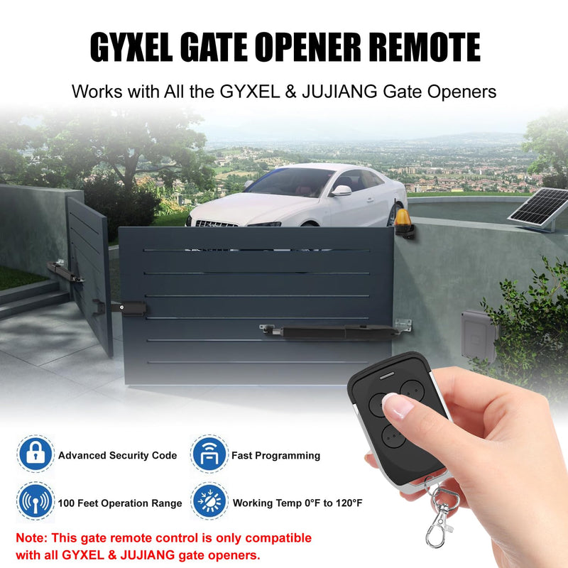 2 Gate Opener Remote Control Transmitter for GYXEL & JUJIANG Automatic Gate Opener Hardware Control Remote, Replacement for JUJIANG Electric Opener Keychain Remote Security Kit 2 For GYXEL & JUJIANG Gate Opener Remote
