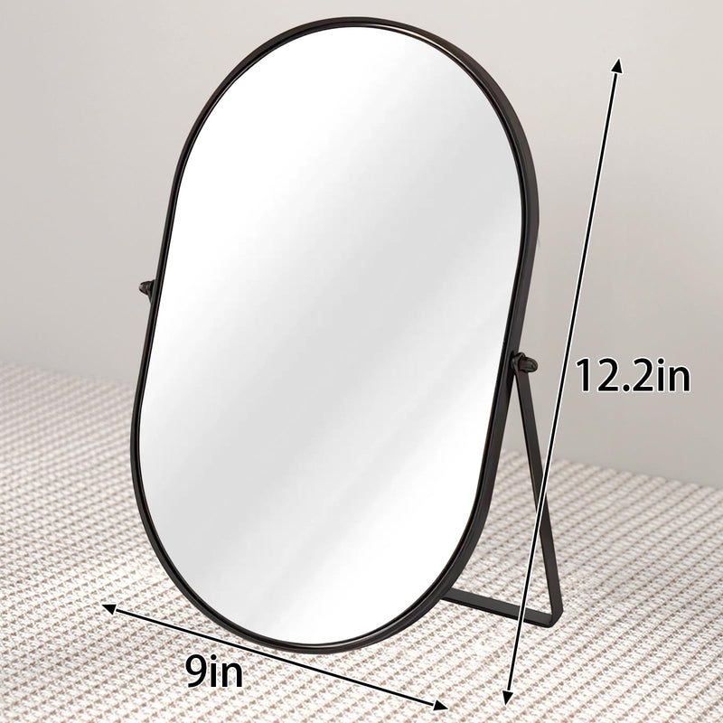 Makeup Mirror Portable Vanity Tabletop Mirrors with Metal Frame Desk Table Mirror with 90°Adjust Rotate Good for Bedroom Bathroom Dressing Room 12"L x 10"W Oval-black