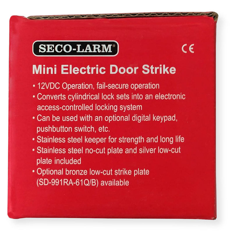 Seco-Larm SD-991A-D1Q Mini No-Cut Electric Door Strike For Indoor Use, Converts Cylindrical Lock Sets Into an Electronic Access-controlled Locking System, Stainless Steel Keeper Pack of 1