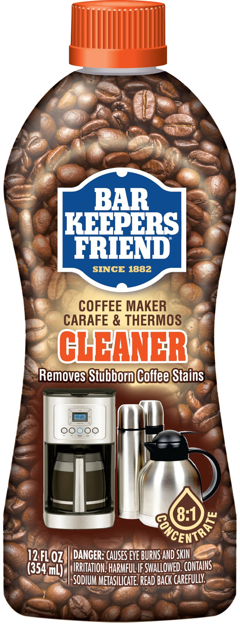 Bar Keepers Friend Coffee Maker Cleaner + Descaler (2 x 12 oz) Removes Stains & Oily Residue from Espresso Machines, Carafes, Thermos, Drip Coffee Pots, Single-Cup Coffee Makers & More
