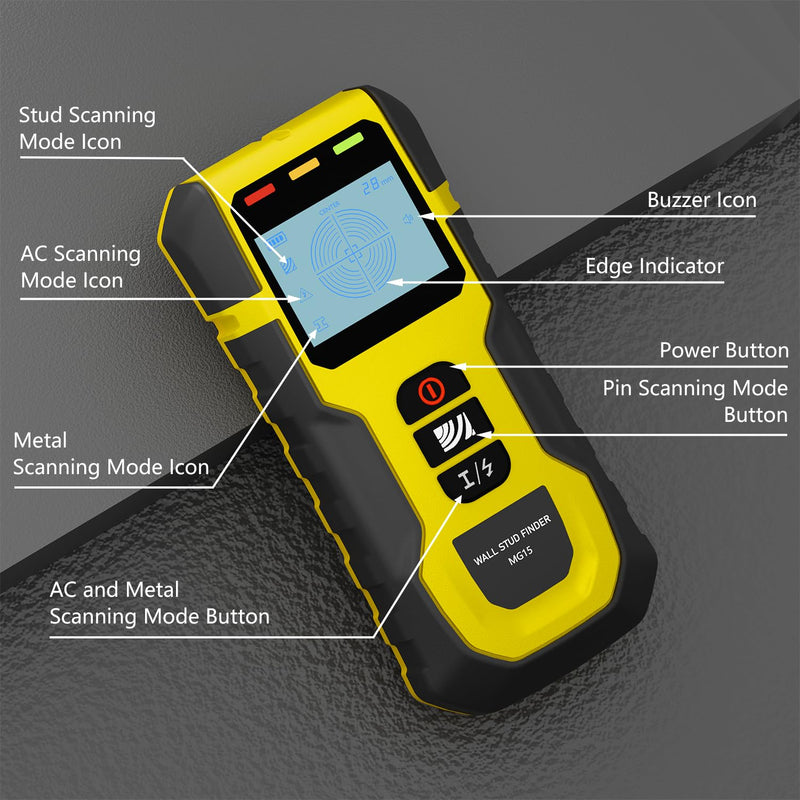 5-in-1 Stud Finder with Intelligent Sensor, HD LCD Display and Audible Alarm, Wall Scanner for Metals, AC Wires, Wood and Pipes - Professional Electric Wire Detector