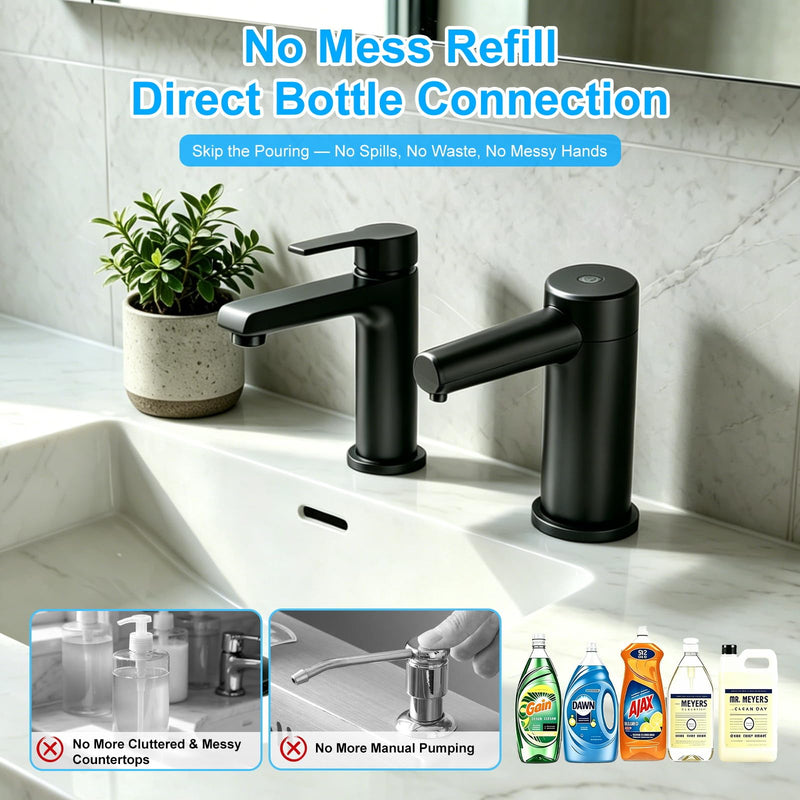 Automatic Touchless Dish Soap Dispenser for Kitchen Sink, Two Adjustable Dispensing Sink Soap Pumps, 38" Tube, Leak-Proof Plug-in, Built-in Fit for Bathroom Commercial (Black) Black