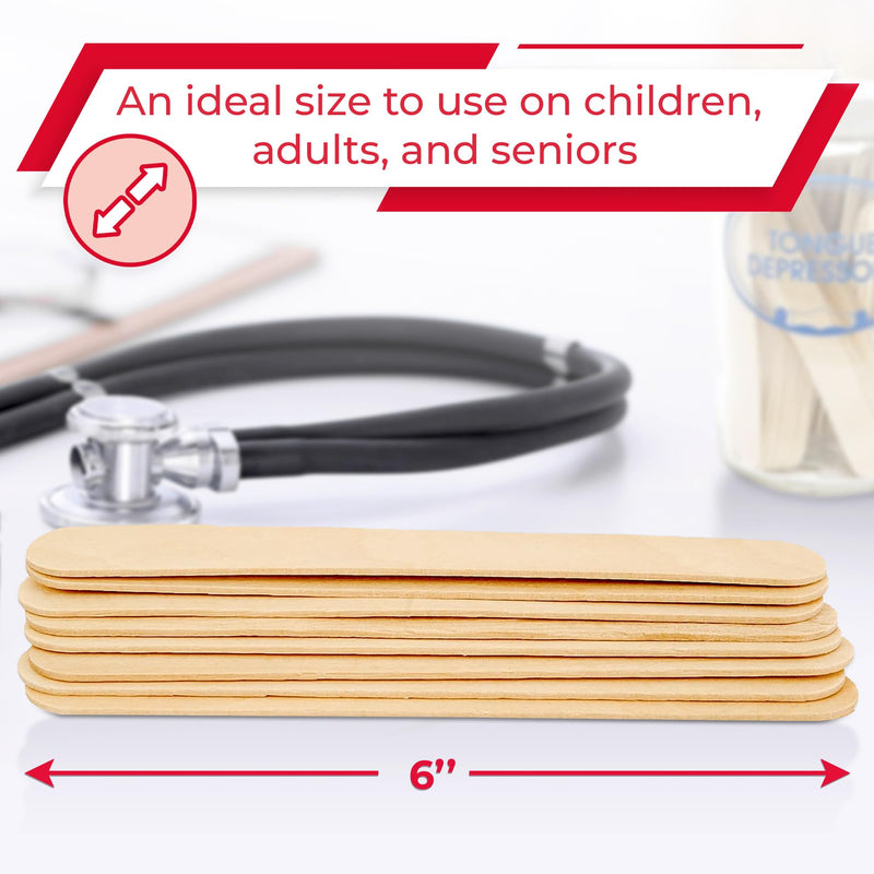 Ever Ready First Aid Wood 6" Tongue Depressors, Medical, All Purpose, Crafts - 100 Count