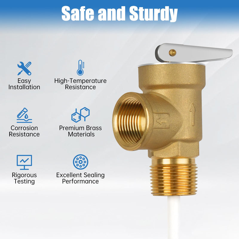 210°F 150 Psi Temperature and Pressure Relief Valve Automatic with Extension Probe and Lever, 3/4"NPT Pressure Relief Valve, All Brass Body, CSA LISTED