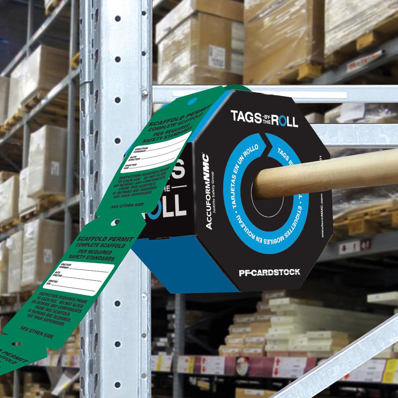 100 Scaffolding Tags by-The-Roll, Scaffold Permit - Complete Scaffold, US Made OSHA Compliant Scaffold Tags, Waterproof PF-Cardstock, Resists Tears, 6.25"x3", TAR713 100 Tags