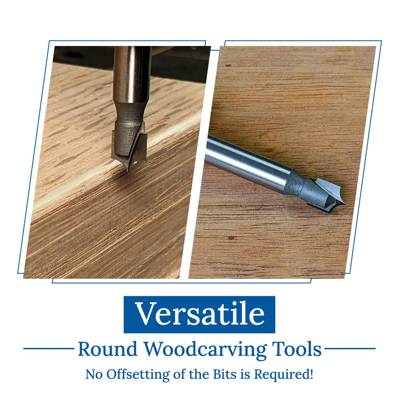 Edge Rounding Bit Set - 1/4" & 1/8" Radius Pointed Tip Round Over Bits with 2 Flutes, Tungsten Carbide Material, 1/4" Shank, 2" Length, Round-Over Cut, Router Bits