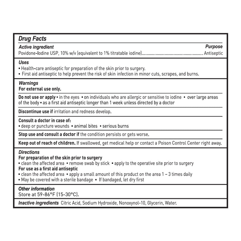 McKesson Povidone Iodine 10% Swabs Stick [75 Sticks], Sterile Swabsticks, Topical Pre-Surgical and First Aid, 3 Per Pack, 25 Packs (75 ct)