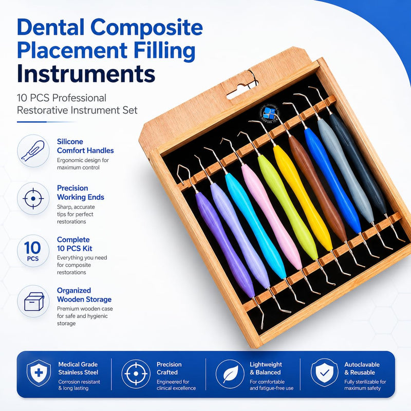 Dental Composite Placement Filling Instruments Tooth Restorations Silicon Handle Restoration Plugger/Spatula Burnisher Filling Condensers, Resin Tools Set