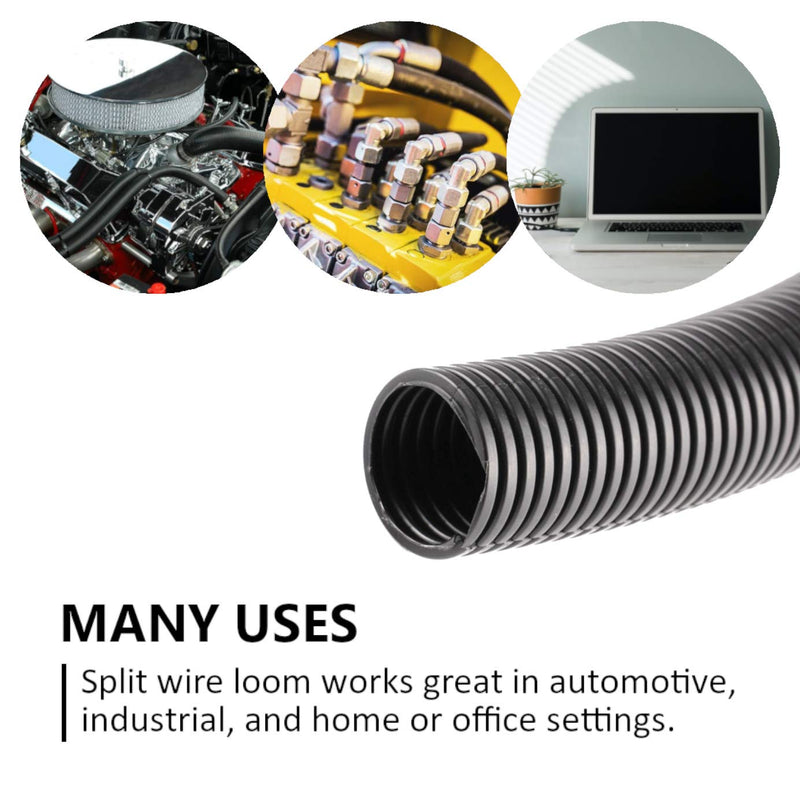 MGI SpeedWare Corrugated Non-Split Conduit, Black Wire Tubing for High-Temperature Automotive Harness and Indoor Outdoor Wire Management - 10ft Length (Inner Diameter 3/4") 3/4" (10ft length)