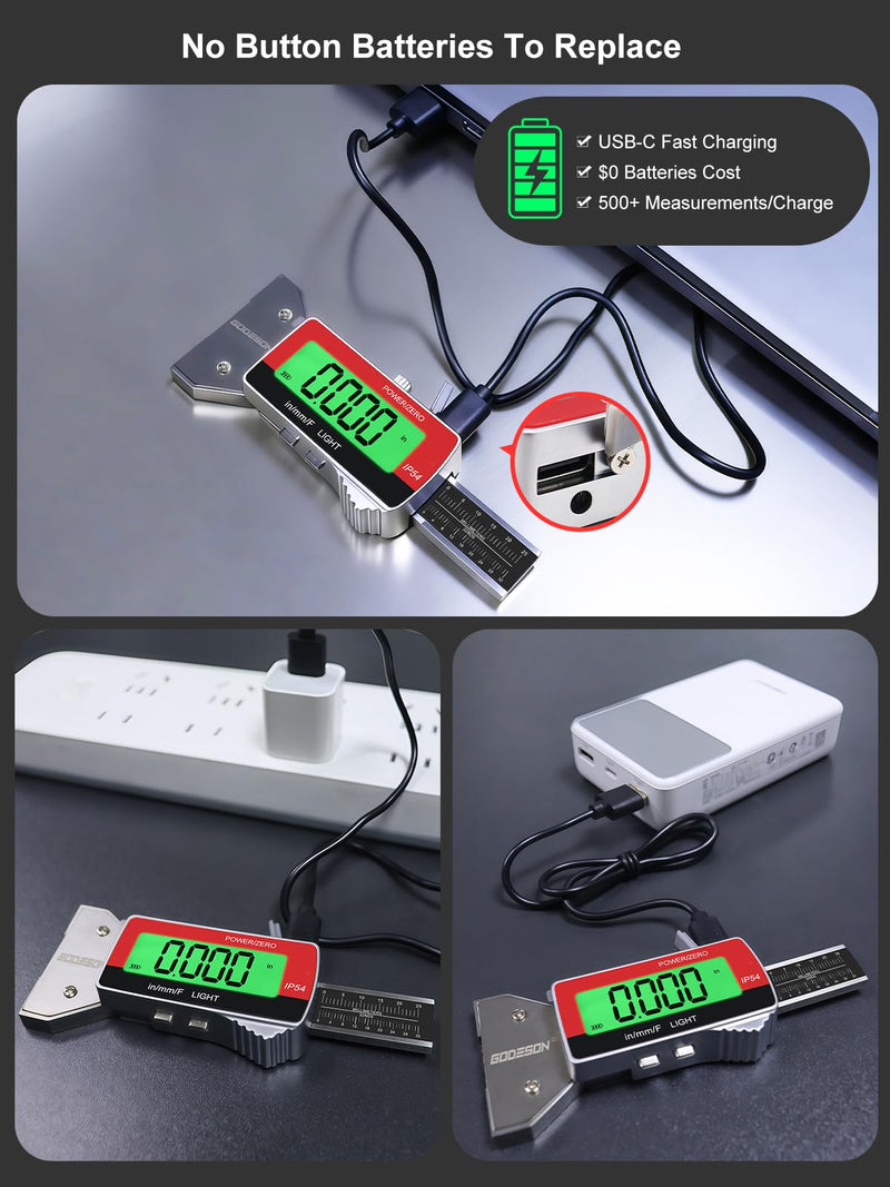 GODESON Tire Tread Depth Gauge,Rechargeable Digital Tire Depth Gauge - USB-C,3-Unit Switch (mm/Decimal/Fraction Inch), Backlit LCD Display, Auto Power Off, 0-32NDS for Car/SUV/Truck Wear Measurement