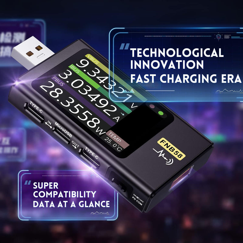 USB Tester 4-28V 7A LCD USB A&C Voltage Current Power Tester Multimeter, Fast Charge Detection Trigger Capacity Ripple Measurement, PD2.0/PD3.0,QC2.0/QC3.0