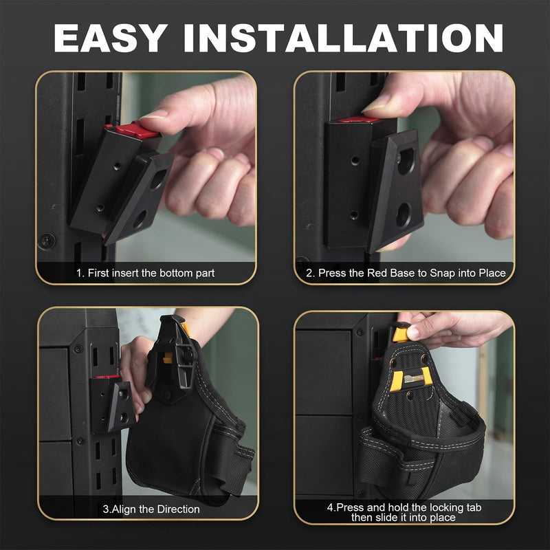 RUKUHOT 2 Pcs Tool Pouch Holder Fits for ToughBuilt ClipTech, Quick-Access Corner Rail Mount Compatible with StackTech Toolbox, No-Drill Tool Bag Bracket for Garage, Jobsite & Mobile Workstations