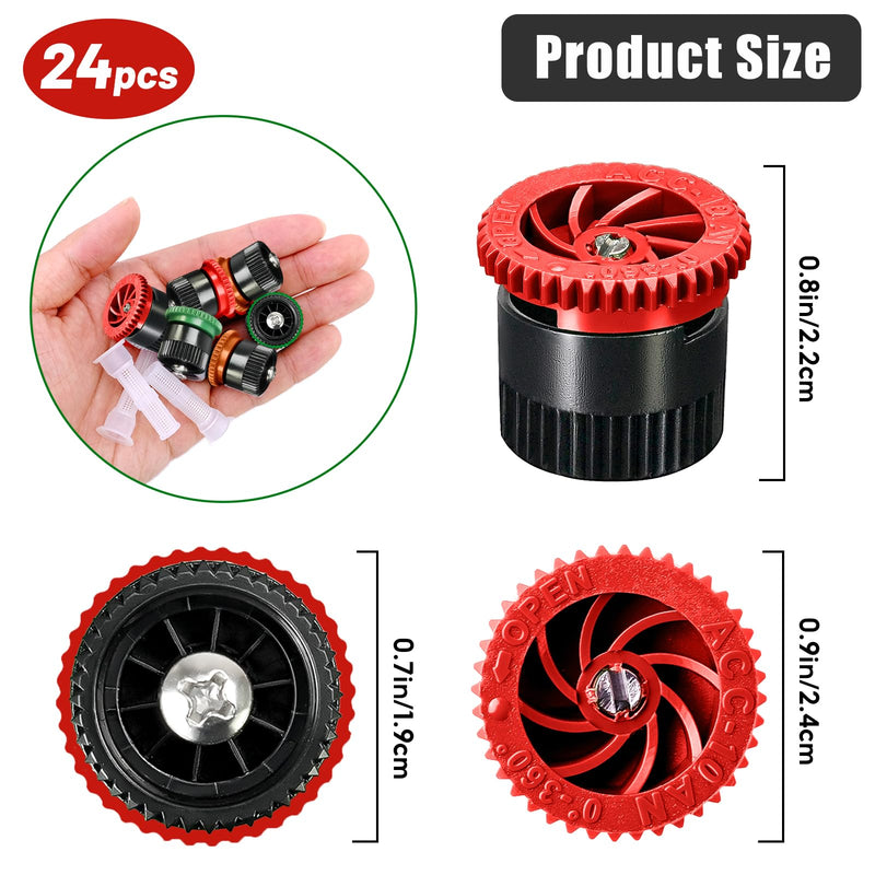 24 Pieces Variable Arc Nozzle, Replacement Pop-up Sprinkler Heads Compatible with Most of Adjustable Pop Up Sprinklers Spray Head for Garden Lawn Irrigation (8AN, 10AN, 12AN) 8AN, 10AN, 12AN
