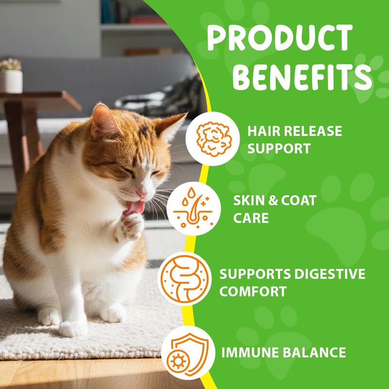 Hairball Relief for Cats, Natural Cat Hairball Treatment with Natural Ingredients & Vitamins - Kitten Furball Treatment, Supports Skin & Coat, Digestion, Immune Support for All Cats (1)