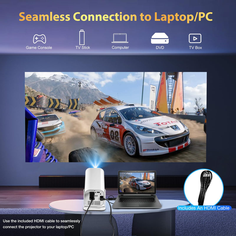 【Built-in APPS & Electric Focusing & 210° Rotation】Mini Projector With Wifi And Bluetooth, 1080P Portable Projector, Movie Projector for Bedroom, Supports Smartphones/TV Stick/iPad/PS5/Laptop/HDMI/USB With WIFI And APPS