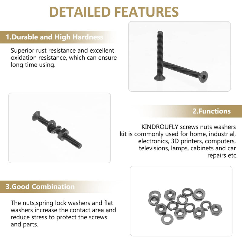562 Pieces Black M2 x 4/6 /8/10 /12/16 /20mm Countersunk Head Socket Cap Screws Nuts Washers Assortment Kit, 10.9 Grade Alloy Steel