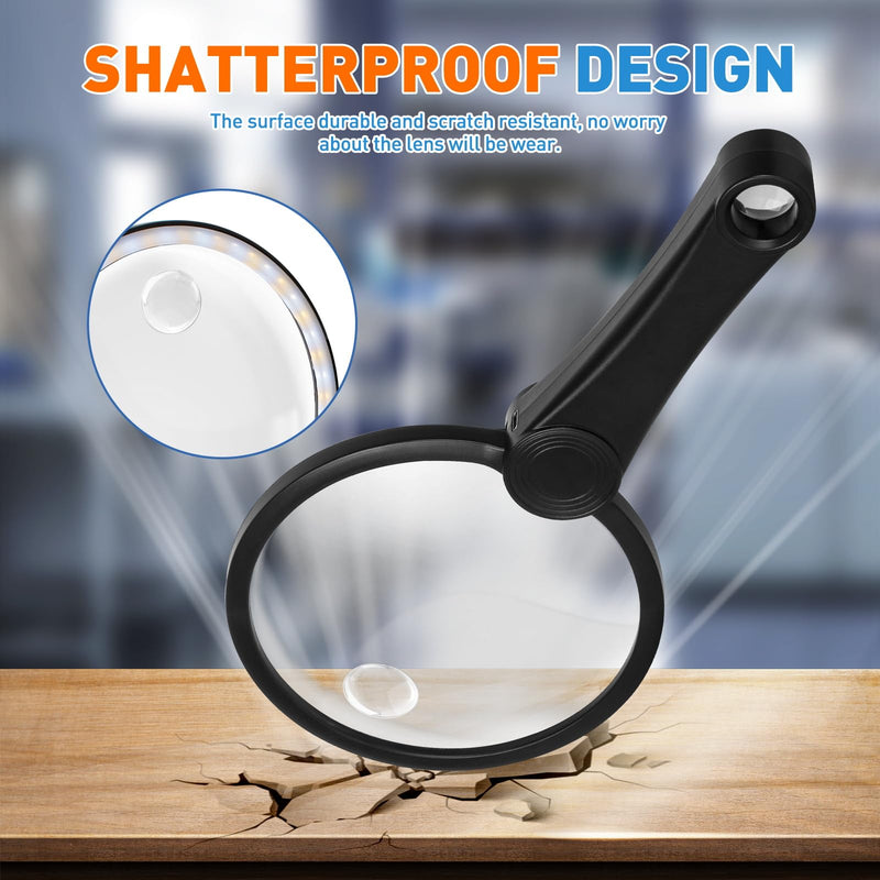 5.2 Inch Large Rechargeable Magnifier with Light, 30X 40X 60X Handheld Magnifying Glass with 49 Anti-Flicker LED Light, Third Gear Dimming Strongest Lighted Magnifier for Seniors Reading Coins 5.2inch Black