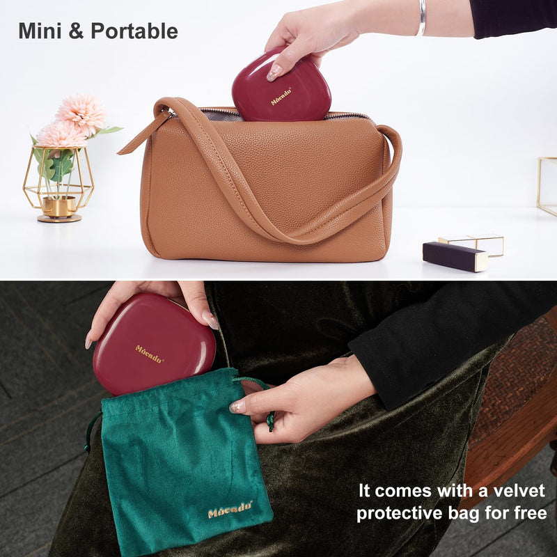 Mocado Compact LED Travel Makeup Mirror - 4 Inches 1X/10X Magnification Travel Mirror with Light Dimmable Double Sides Lighted USB Rechargeable Compact Mirror for Purse,Pocket,Travel(Wine Red) Wine Red