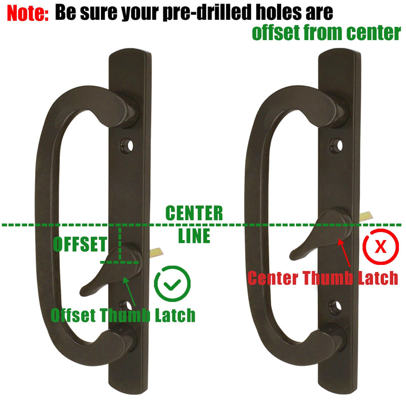 Patio Sliding Glass Door Handle Set with Mortise Lock 45° Keyway, Keyed Offset Position Zinc Diecast I/E Pull Handles, Fits 3-15/16" H.C., 1-3/8" to 2-1/4" Thick Doors, Non-Handed, Black