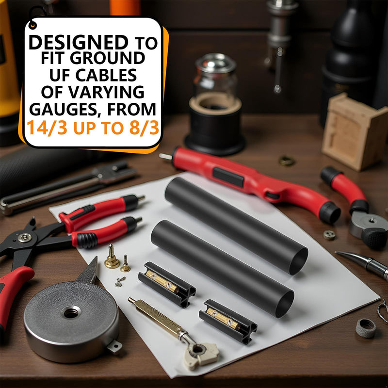 2-Pack Waterproof Underground Wire Splice Kit for 14/3 to 8/3 UF Cables - 600V Direct Burial with Heat-Shrink Connectors & Tubes, Heavy-Duty Electrical Repair 2 Pack