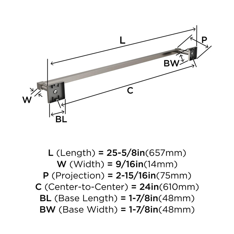 Amerock BH36074G10 | Brushed Nickel Towel Bar | 24 inch (610 mm) Center-to-Center Towel Rack | Appoint | Bathroom Towel Holder | Bathroom Hardware | Bath Accessories
