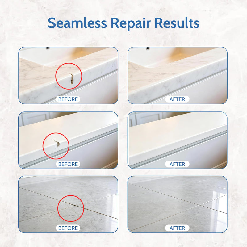 Quartz Countertop Repair Kit (Clear, White, Beige) Granite & Marble Repair Kit, 30s Quick-Drying Repair Chip for Edge Chips, Cracks, Scratches and Holes on Ceramic Tile, Bath Tub, Sink and Other Stone Surfaces - Pro Surface Repair 0.09 Fl Oz (Pack of 3)
