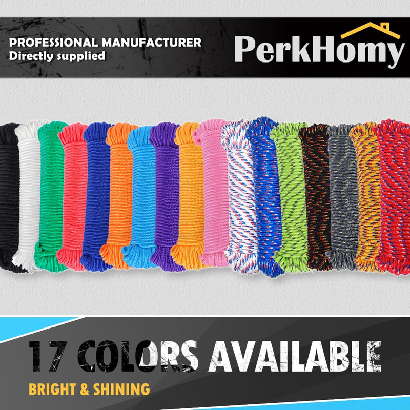 PerkHomy 90 ft 1/4 inch (7mm) Nylon Poly Rope Flag Pole Polypropylene Clothes Line Camping Utility Good for Tie Pull Swing Climb Knot (White) White 1/4" x 90'