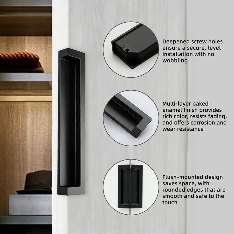 Recessed Cabinet Handle, Flush Cabinet Pulls, Zinc Alloy Recessed Finger Pull, Suitable for Kitchen Cabinets, Drawers, and Wardrobes. (2, Black, 6.3 inch) Hole Center:6.3 in 2