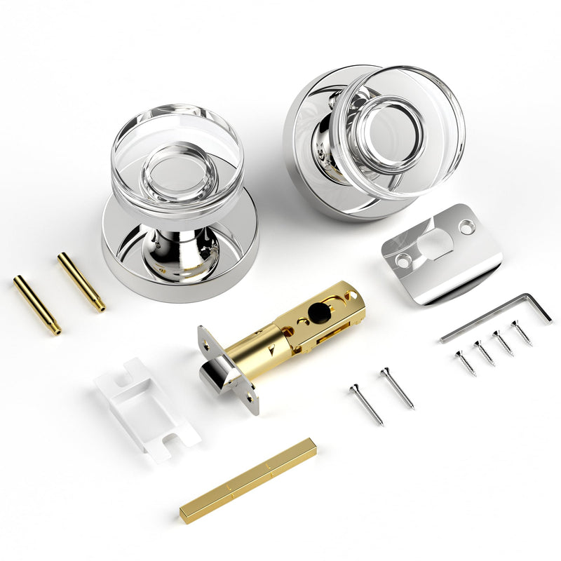 Crystal Door Knob Polished Chrome Interior Privacy Door Knobs Glass Interior Door Knob for Bedroom and Bathroom 1 Pack Privacy