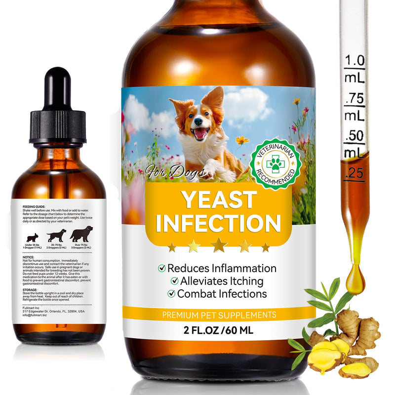 Yeast Infection Treatment for Dogs - Natural Anti Yeast Drops, Ear & Skin Itch Relief, Allergy Symptom Relief, Reduces Inflammation, with Multivitamins Probiotics, 2.02 Oz 1 PC