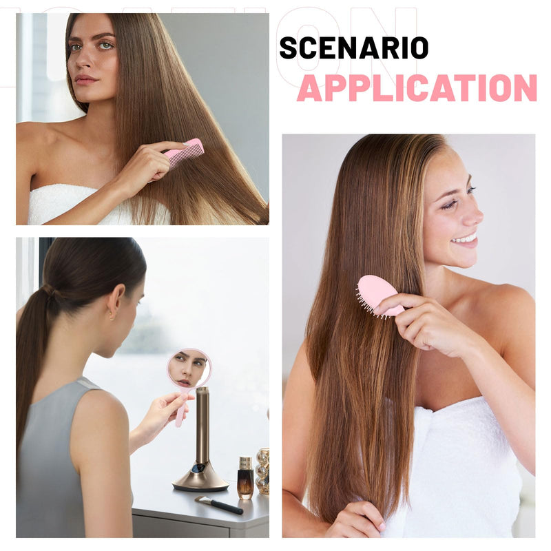 FREEBLOSS 72pcs Mini Hair Brush Set Includes 24 Detangling Hair Brushes 24 Tooth Combs and 24 Handheld Mirror for Spa Birthday Shower Party Travel Gift Box, Pink