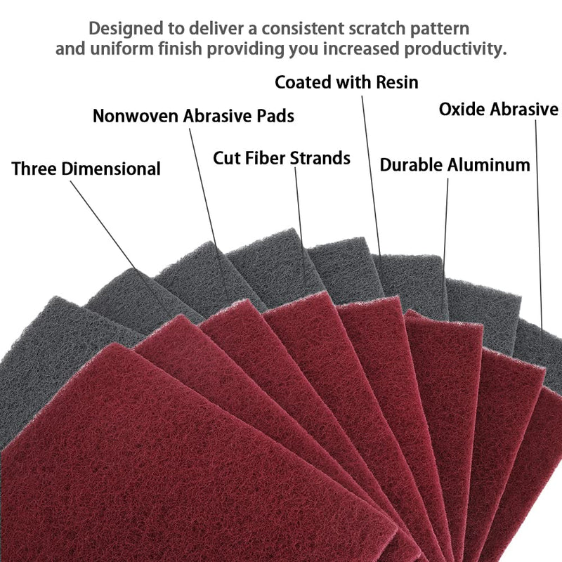 8 Scuff Pad Variety Pack, 4 Each Maroon, Gray, Scuffing, Scouring, Sanding, Cleaning, Blending, Paint Surface Prep Adhesion - 6" x 9" Automotive Auto Body 7447&7448 4*Maroon, 4*Gray 7447&7448
