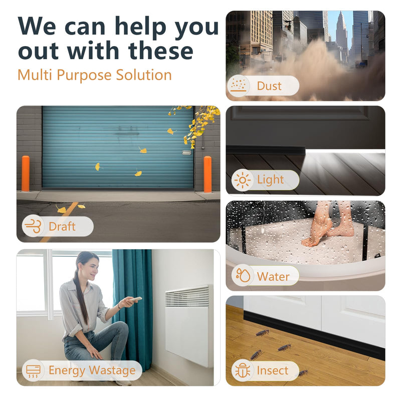 Wide Silicone Weather Stripping Door Seal, Strong Adhesive Door Draft Stopper, Door Sweep Draft Stopper for Doors Gap&Under Bottom Garage Door, Glass Shower Door, Sliding Door, 2" x 20 ft, Black 2In Width,20Ft Length