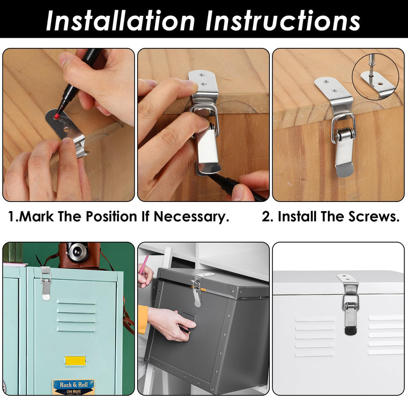 4PCS 90 Degree Tool Box Hood Locks Latches, Stainless Steel Spring Loaded Toggle Latch Catch Catch Hasp Clamp Clip Lock with 16 Screws for Wooden Case Toolboxes Cabinet Chest